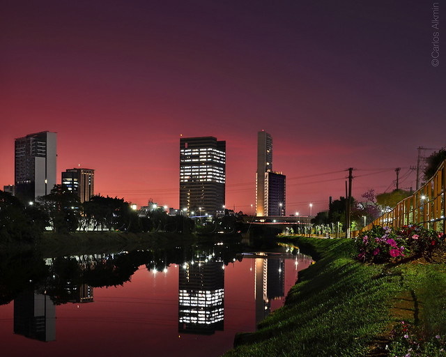 São Paulo, Brasil - Modern buildings along Pinheiros River, in the vicinity of Butantã district.