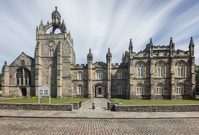 Long exposure streaked sky, dramatic fine art, Kings College and its Chapel, University of Aberdeen, Aberdeen, Scotland