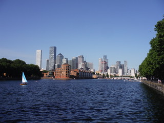 View across Greenland Dock to Canary Wharf SWC Short Walk 54 - Rotherhithe (away from the river)