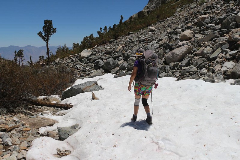 Vicki slowly walked on the slushy-yet-firm snow on the Golden Trout Lake Trail