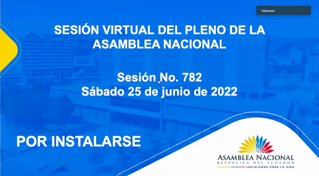 SESIÓN NO. 782 DEL PLENO DE LA ASAMBLEA NACIONAL (VIRTUAL). ECUADOR, 25 DE JUNIO DE 2022
