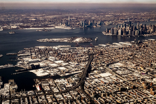 Statue of Liberty, Ellis Island, Jersey City, Governors Island, Gowanus Expressway, Lower Manhattan 13:57:01 EST