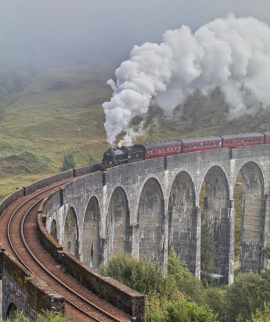 The Jacobite crossing the Glenfinnan Viaduct.