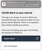 Covid alert app retirement message