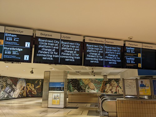 Passenger information displays at Elizabeth Street entrance to Melbourne Central Station