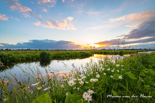 landscape polder sunset clouds scenic nature water sky weather