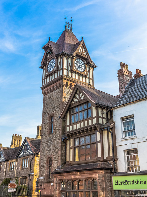 The splendid Clock-Tower, opposite the Guildhall, in Ledbury's High Street- known as 