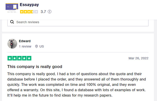 There is only one 5-star review about Essaypay.com on TrustPilot.