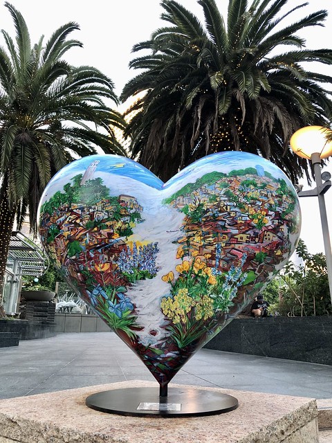 “Four Hills, Four Towers, Flowing Fog, Native Flowers” by Todd Berman. Heart sculpture in Union Square
