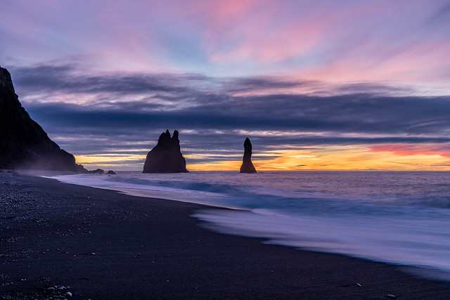 Purple Sunrise at Reynisfjara Beach, Iceland