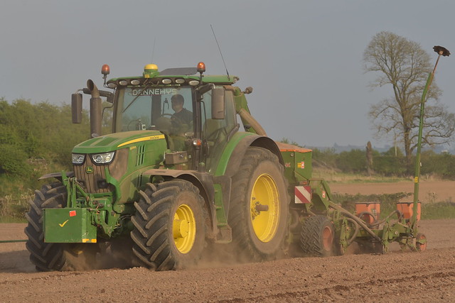 John Deere 6215R Tractor with an Amazone ED 602-K 8 Row Maize Planter