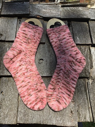 The second pair of socks Patti (@patnelann) finished are these Winters Frost socks by Olivia Villarreal in Celtic Raven Farms that she won from Noelle and Kelly from Knits n Pieces.