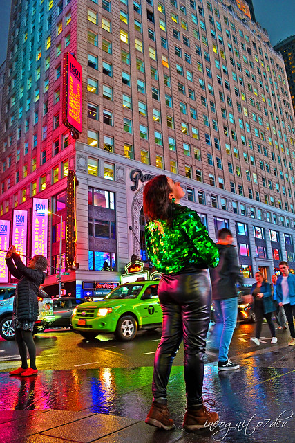 In Colorful Times Square Midtown Manhattan New York City NY