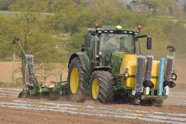 John Deere 6155R Tractor with a Samco System 6 Row Maize Planter