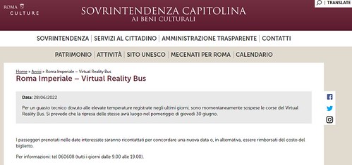 RARA 2022. Roma Imperiale - Virtual Reality Bus: In meno di una settimana è fallito! "Per un guasto tecnico sono momentaneamente sospese le corse del Bus."Che ora? Fonte: La Sovrintendenza Capitolina & Sindaco GUALTIERI (23-29/06/2022).
