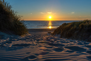 Sunset on the Isle of Texel, looking towards the North Sea, the Netherlands.
