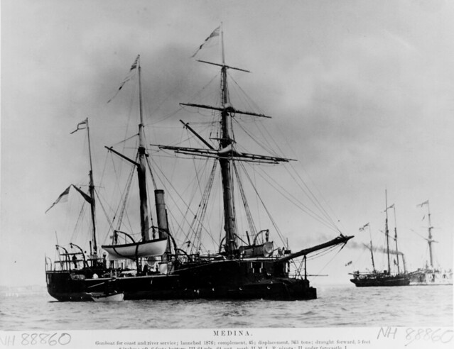 Royal Navy Gunboat Mendina  (1876-1904) at Portsmouth during the 1887 Royal Jubilee fleet review.