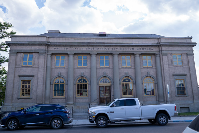 Livingston, Montana - July 3, 2021: Exterior of the Livingston Montana United States Post Office building