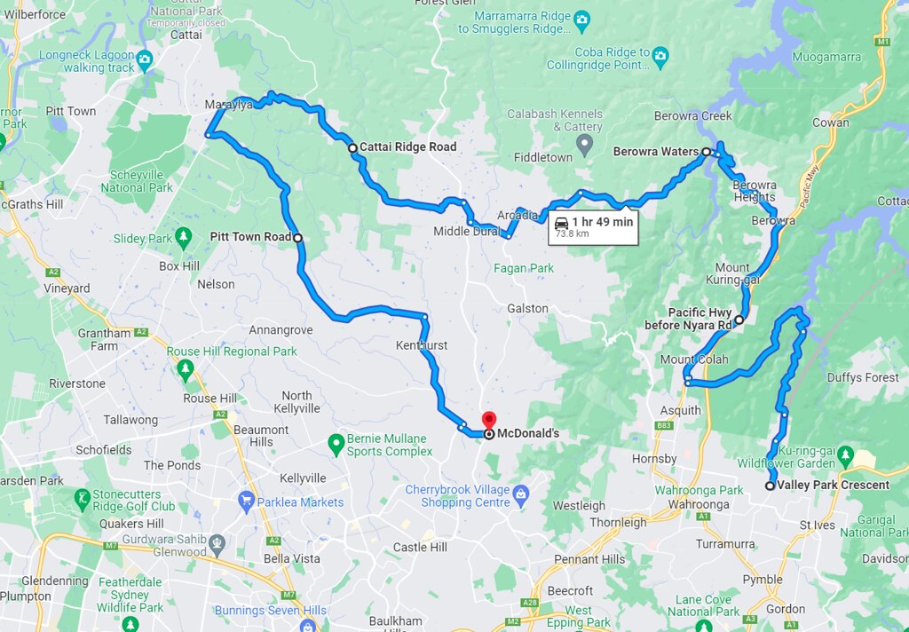 June 2022 MBCNSW night drive route