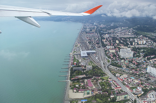 Take-off over Black Sea shore from Sochi Int'l airport at Adler [AER/URSS]