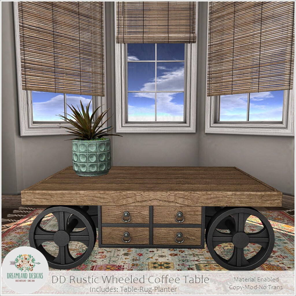 Dreamland Designs 04.DD Rustic Wheeled Coffee Table AD