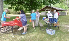 Preparing the picnic tables, Willow Creek SRA