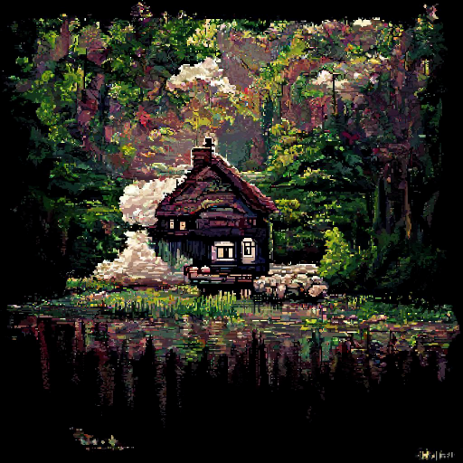 'a cinematic painting of a cottage #pixelart' Pixel Art Diffusion v3