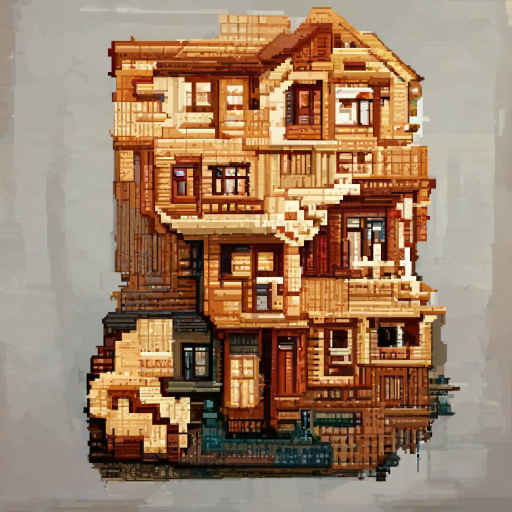 'a cross stitch of a townhouse made of voxels and timber #pixelart' Pixel Art Diffusion v3