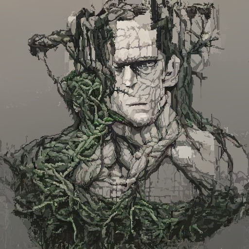 'Frankenstein made of string and vines trending on pixiv and hyperrealistic #pixelart' Pixel Art Diffusion v3