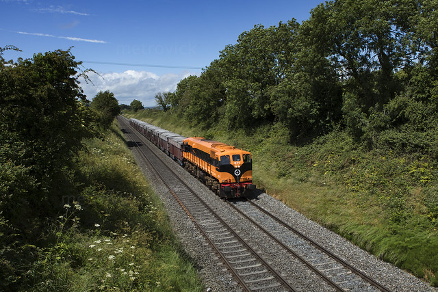 071 working a laden Tara mines train at Colpe, Co. Meath on 28-June-22