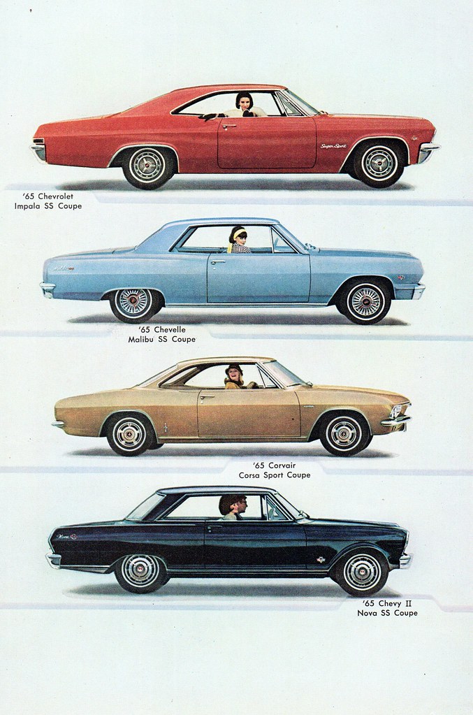 1965 Chevrolet Impala SS Coupe Chevelle SS Coupe Corvair Corsa Sport Coupe Chevy II Nova SS Coupe Page 1 USA Original Magazine Advertisement