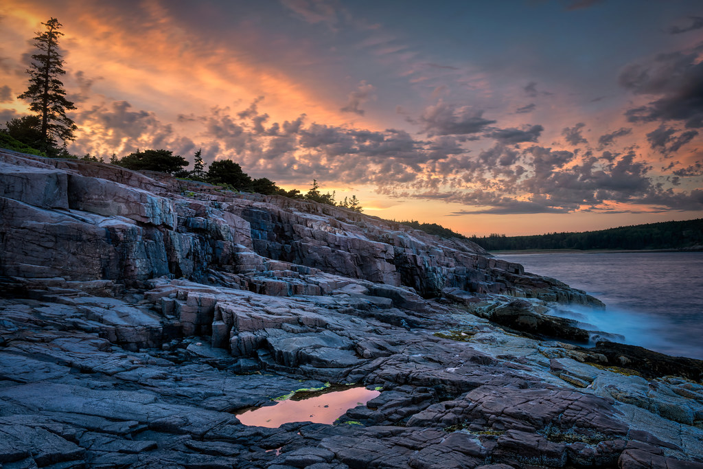 Sunset in Acadia National Park near Monument Cove, Maine