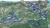 Photo 3D de la vallée du Cavu avec le tracé du trail du Cavu du 03/07/2022 et les postes d'aiguillage et de ravitaillement