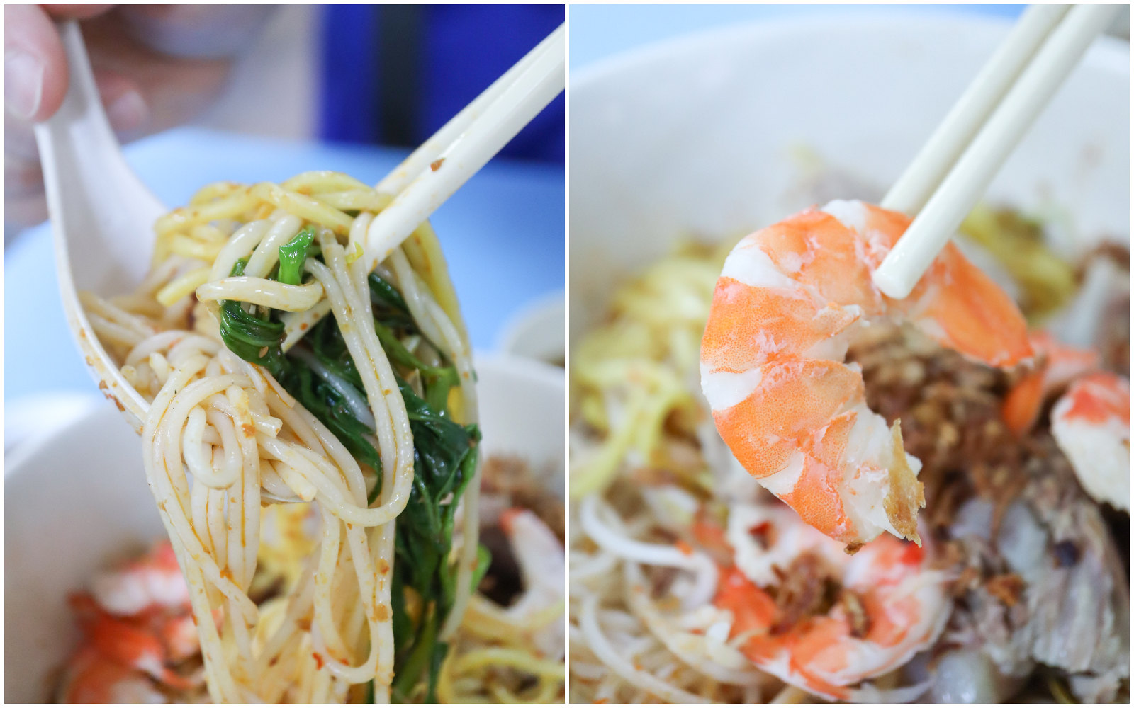 Liang Seah Street Prawn Noodle - dry noodle and prawn lifting