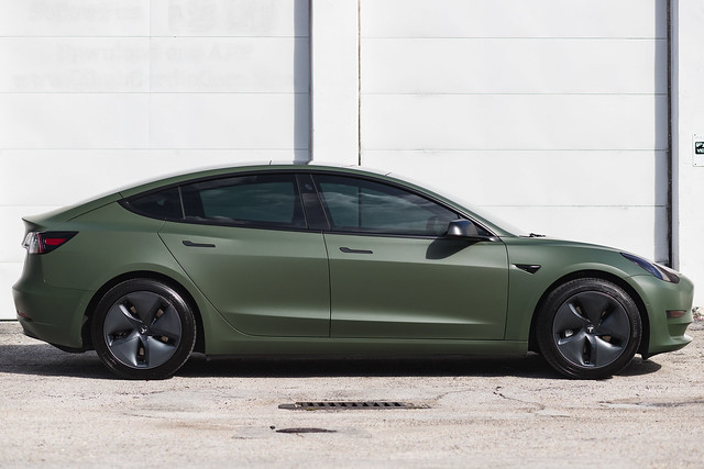 Tesla Model 3 Custom Vinyl Wrap Matte Military Green