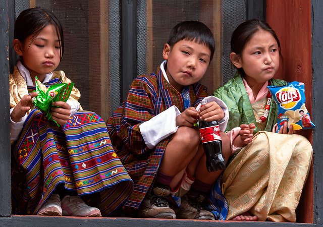 Three Children at the Thimphu Tsechu