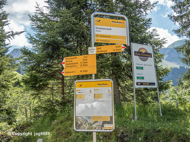 Hiking Signpost and Busstop Emmenrank, Giswil, Canton of Obwalden, Switzerland
