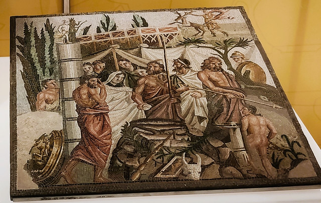 Roman Mosaic depicting the Sacrifice of Iphigenia - Empúries Archaeological Museum - L'Escala, Girona, Catalunya
