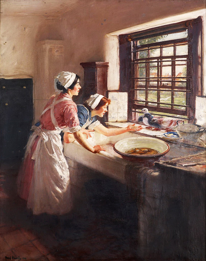 Frederick William Elwell «Maids with Pigeons», 1918