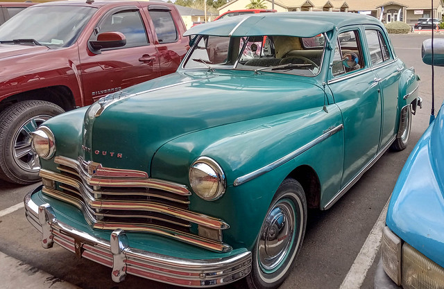 Turquoise 1949 Plymouth Special DeLuxe at San Tan Café