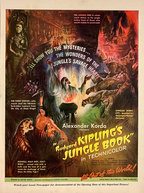 Magazine ad for “Rudyard Kipling’s Jungle Book” (Korda Films/United Artists, 1942).