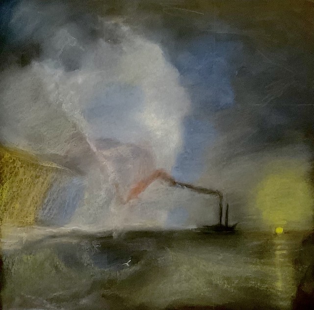 My study version, of JMW Turner RA.   Fingal’s Cave.  Pastel drawing by jmsw on black card.