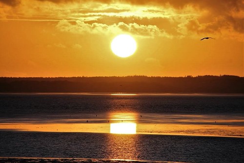 Sunset Reflection On Water, Wemyss Bay, Inverclyde, Scotland. by millicand@rocketmail.com, Wemyss Bay is a village on the coast of the Firth of Clyde in Inverclyde in the west central Lowland