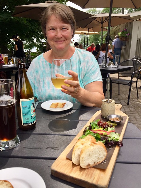 Having a nice lunch on a patio of a restaurant at Lake on the Mountain near Pickton with a great view on our fortieth anniversary , Martin’s photographs , Prince Edward County , Ontario , Canada , July 16. 2018