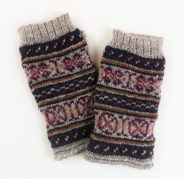 Fair Isle knitted fingerless gloves, 