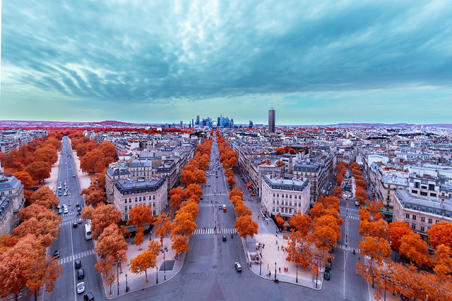View from L'Arc De Triomphe, Paris, France in IR Chrome