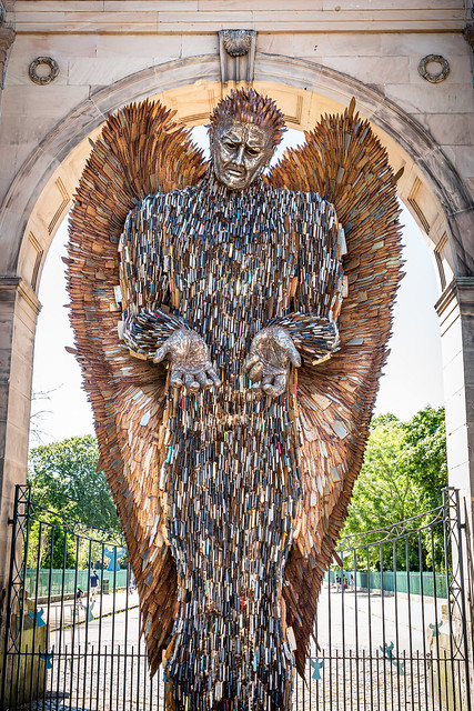 Knife angel statue at Birkenhead Park