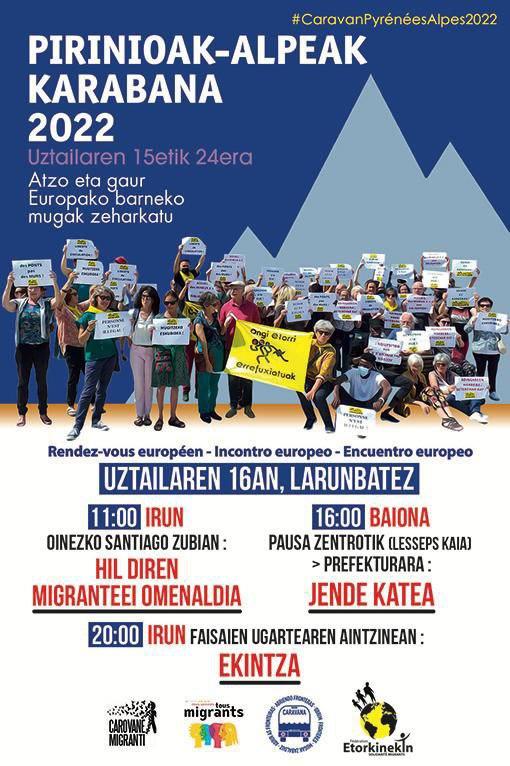 Cartel Caravana Pirineos-Alpes 2022. Actos en Irun-Baiona