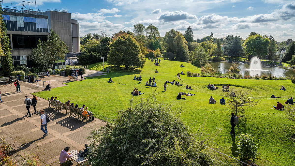 students enjoying sunshine on campus