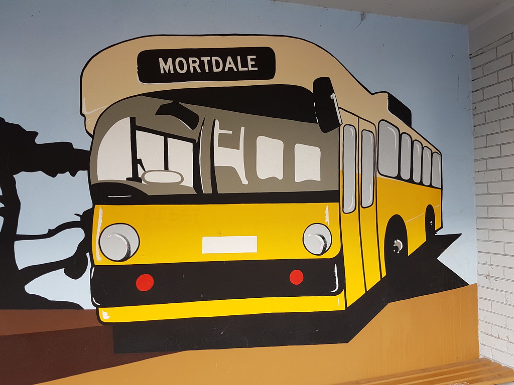 Bus Shelter Mortdale Mural of a Moores Bus that serviced the area 2018_2